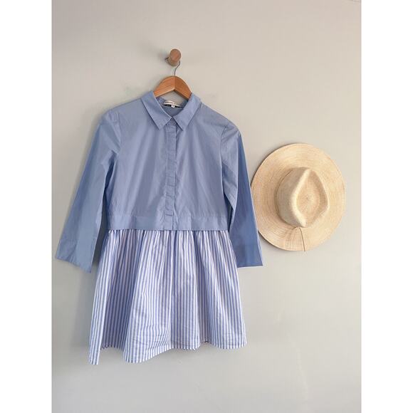 English Factory | Stripe Contrast Mini Shirtdress in Powder Blue | Sz XS - Picture 2 of 11